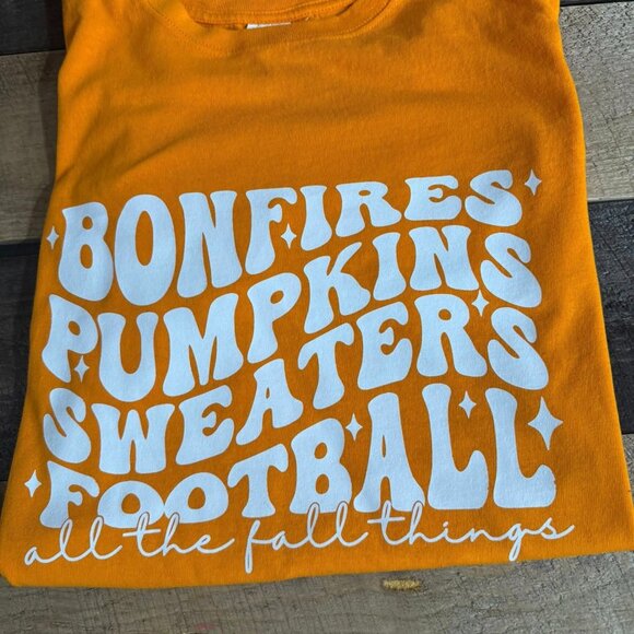 Size M - Bonfires, Pumpkins, Sweaters & Football Tee - $20 - Picture 1 of 1